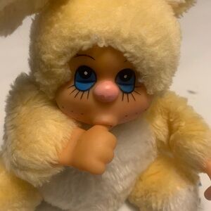 Monchhichi Yellow Bunny Plush Doll 9" ,vintage